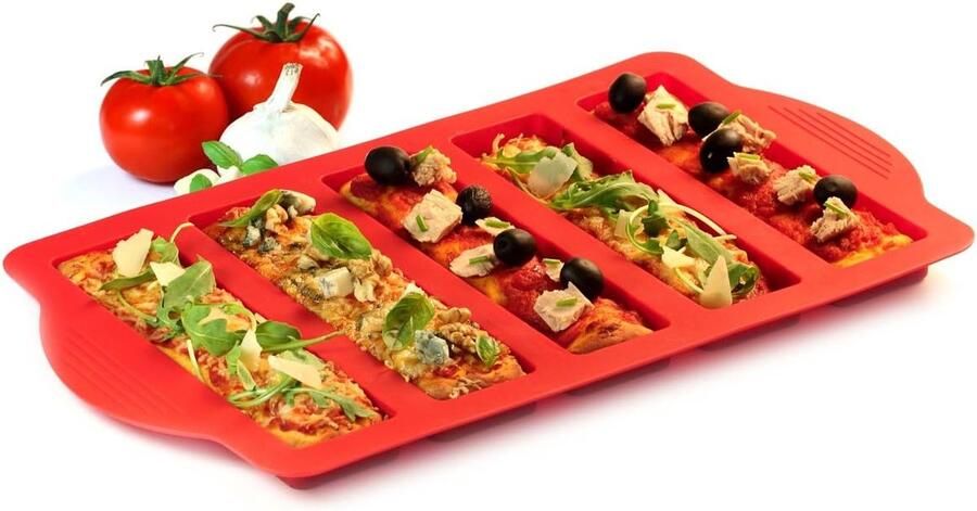 YK Design Bakvorm cakevorm pizza party 5 Gaten Cake Silicone Mold Pizza rechthoek Bakpan Pastry Tray Mold Party Keuken Bakgerei Tool Geschikt for het maken van Dessert rood