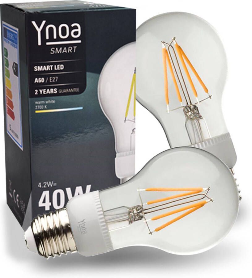 Ynoa Set van 2 Smart lampen Warm White E27 LED lamp Zigbee 3.0 Filament lamp 2700K Dimbaar Geschikt voor Philips Hue en Homey