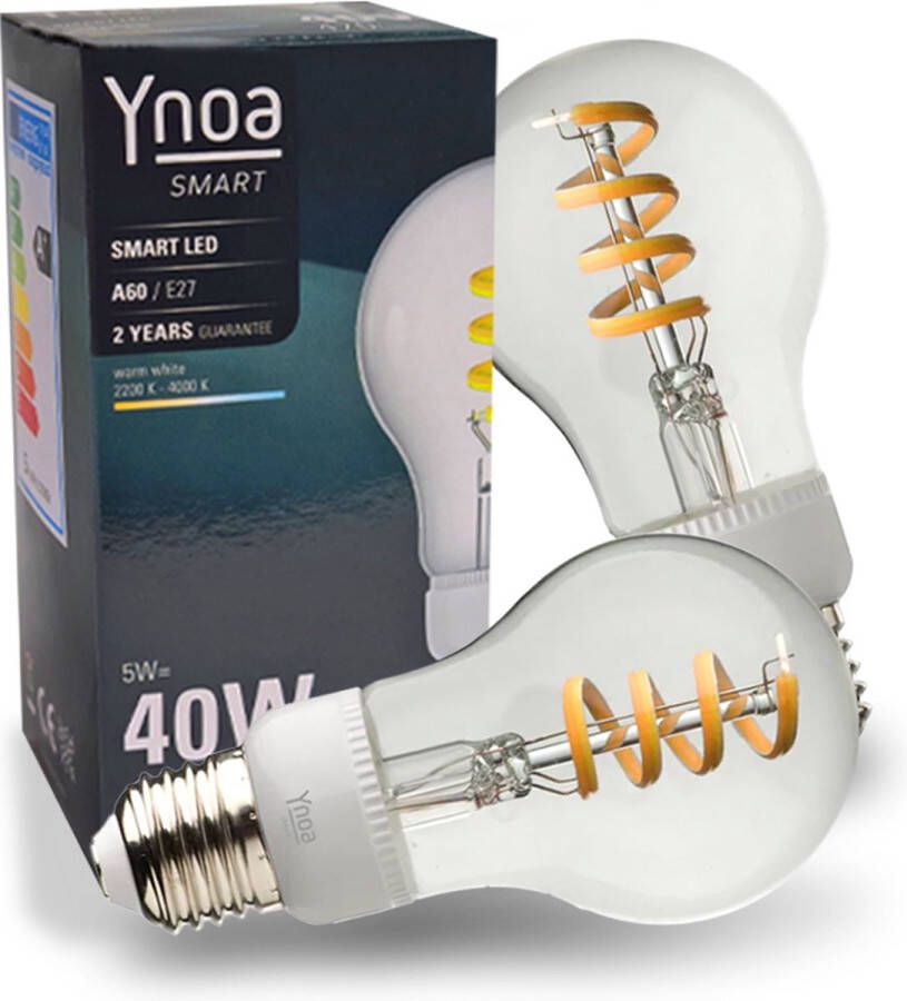Ynoa Set van 2 Smart lampen White Tones E27 LED lamp Zigbee 3.0 Filament lamp Dimbaar CCT Geschikt voor Philips Hue en Homey