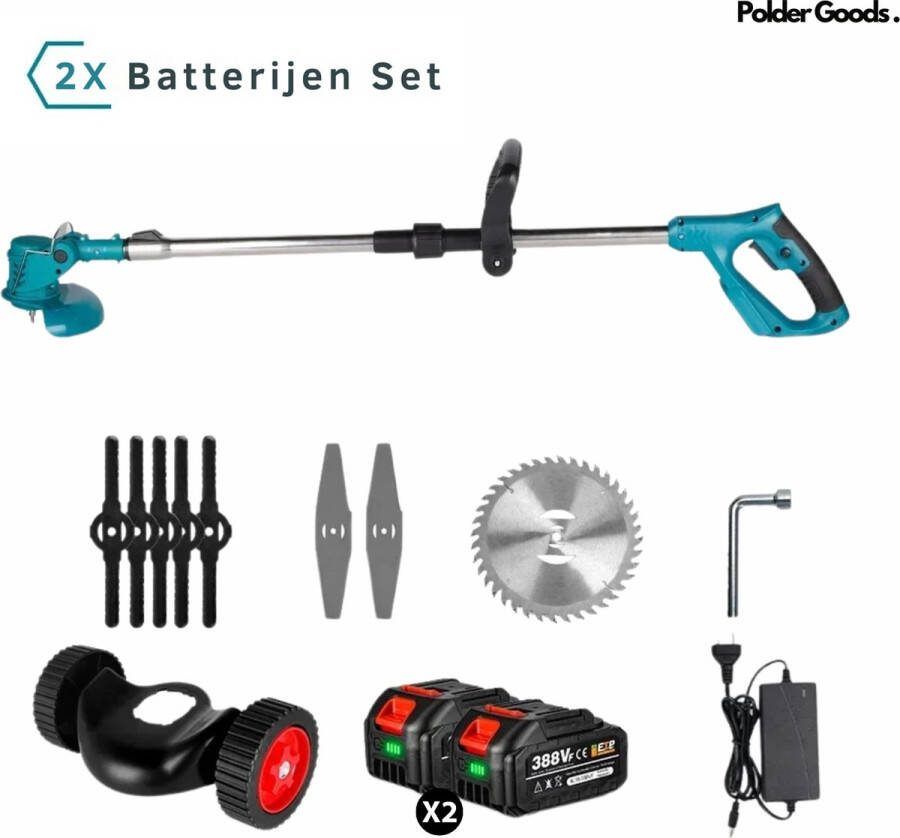 Yofidra PolderGoods Bosmaaier electrisch Elektrische Onkruidborstel Grastrimmers met 2 Accu's Multigereedschap Hoogte verstelbaar 1500W