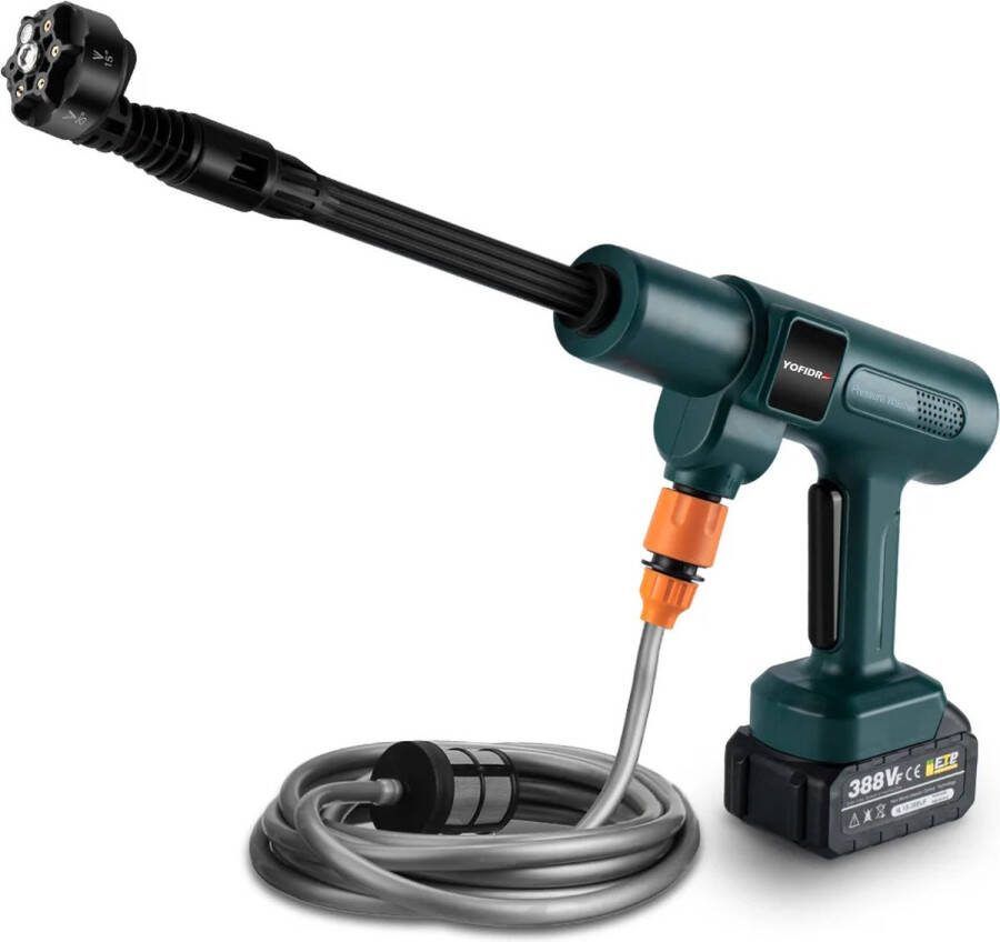Yofidra Seastone Hogedrukreiniger 6 in 1 Accu hogedrukreiniger Draagbare Hogedrukreiniger 200 Bar Inclusief Twee Lithium Batterijen opbergtas en 5 meter slang