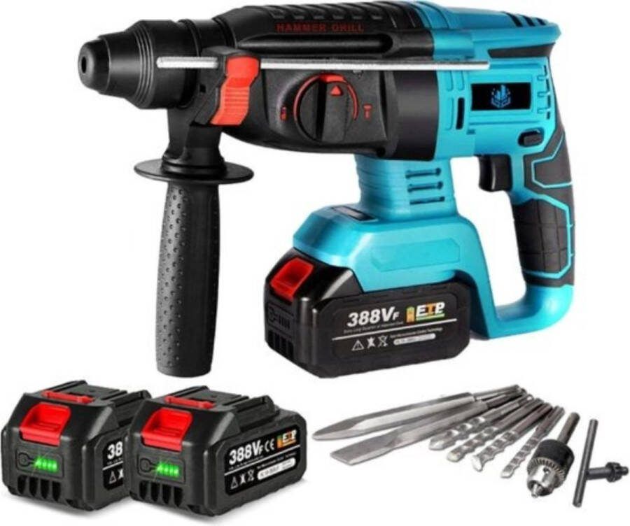 Yofrida Klopboormachine 4 in 1 Met Verschillende Standen Inclusief Twee 18v Accu's & Borenset Geschikt Voor Makita 18v Variabele Snelheid Extra Handgreep Inbegrepen- Blauw