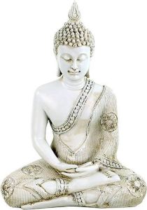 Yogi & Yogini Boeddha in Meditatie wit Thailand 20x11x28cm 760gr Polyresin