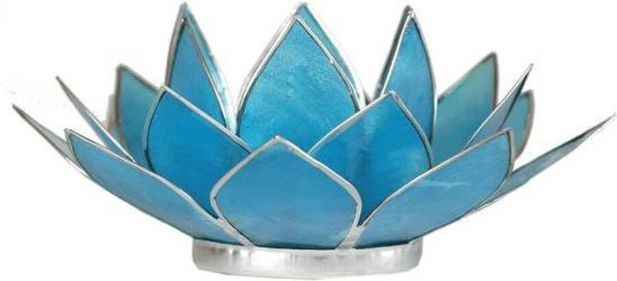 Yogi & Yogini Lotus sfeerlicht blauw 5e chakra zilverrand 13.5 cm S
