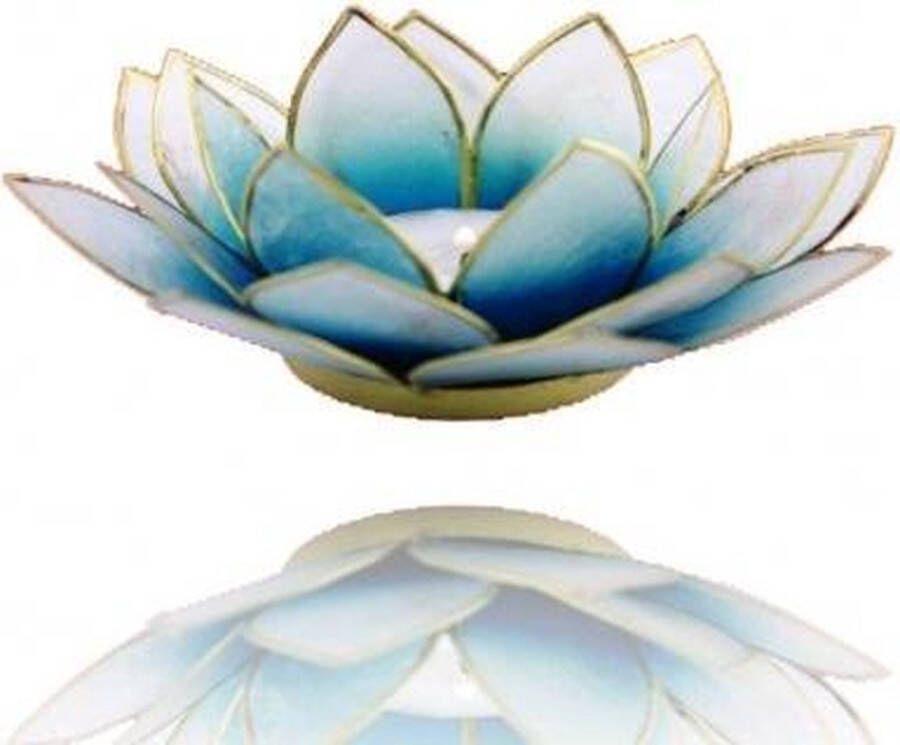 Yogi & Yogini Lotus sfeerlicht blauw wit 2-kleurig goudrand 13.5 cm S