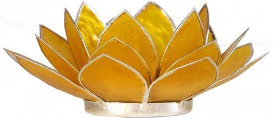 Yogi & Yogini Lotus sfeerlicht geel 3e chakra zilverrand 13.5 cm korting S