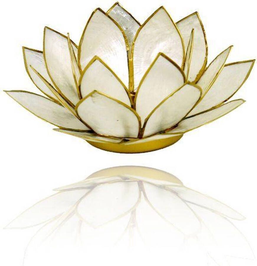 Yogi & Yogini Lotus sfeerlicht parelmoer goudrand 13.5 cm S