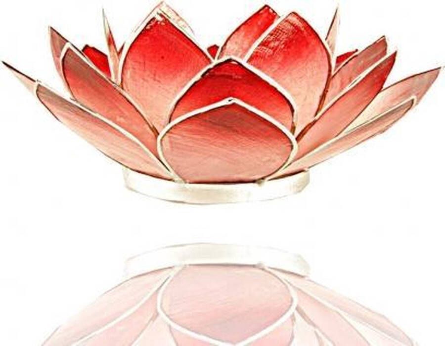 Yogi & Yogini Lotus sfeerlicht roze rood zilverrand 13.5 cm S