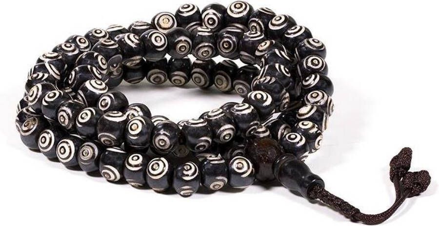 Yogi & Yogini Meditation Mala Been Zwart-Wit 108 Kralen met Guru Kraal