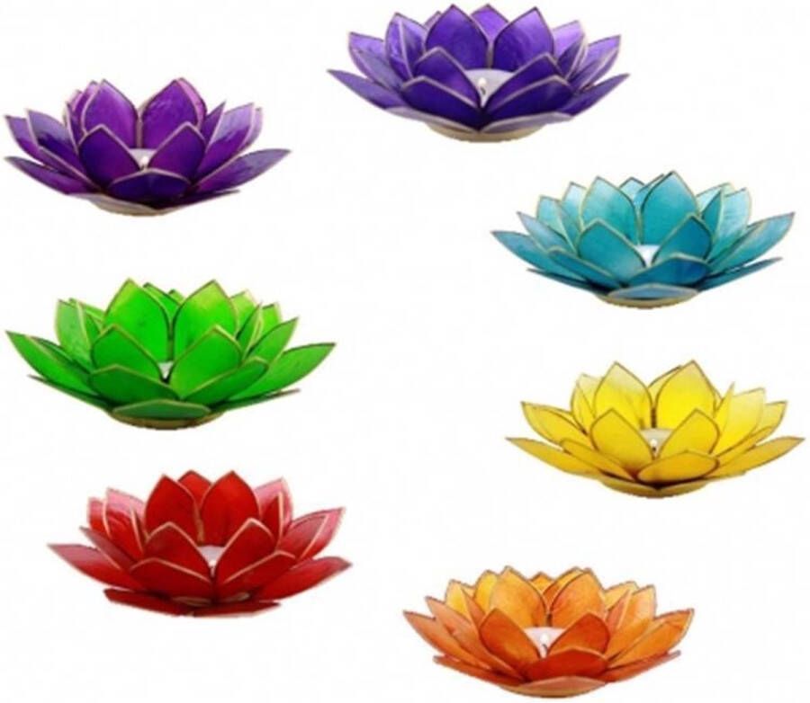 Yogi & Yogini Set van 7 Lotus sfeerlichten chakra's met goudrand