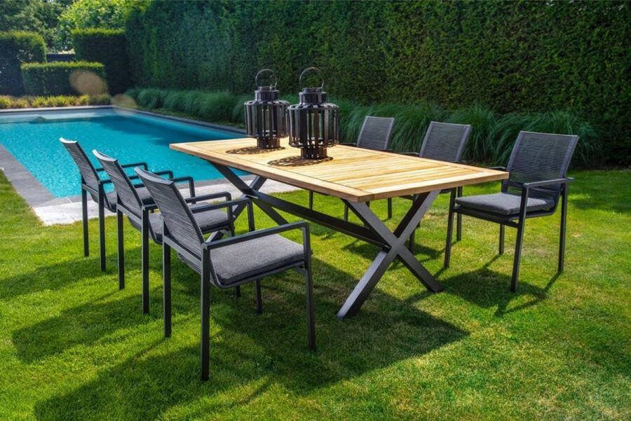 Yoi Ishi stackable dining chair alu black rope dark grey