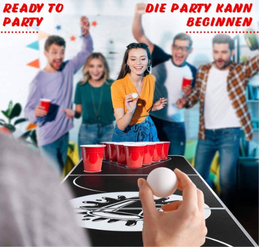 Yolo-deals Beerpong tafelset Zwart- incl 6 ballen en 100 bekers