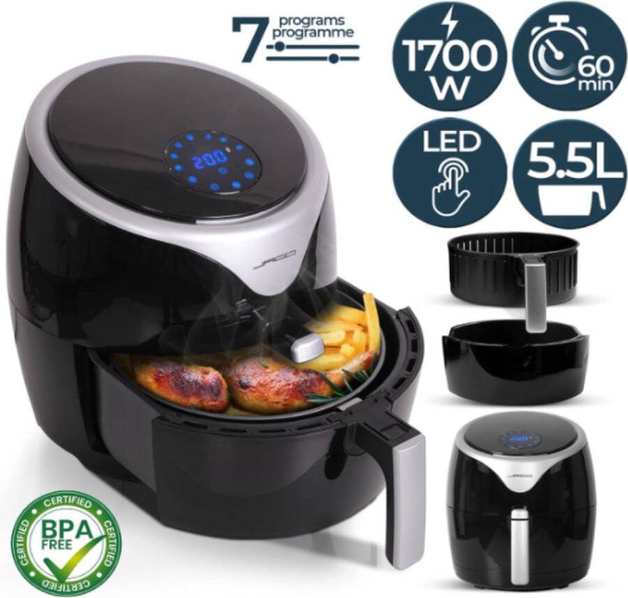 Yolo-deals XXL air fryer 1700 Watt Zwart