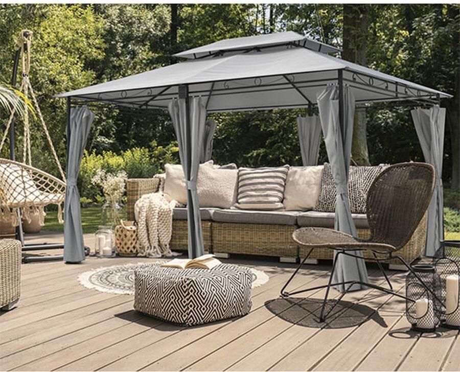 Yolo-deals Luxe Prieel Beige 3x4m + LED-verlichting + Schaduwdoeken
