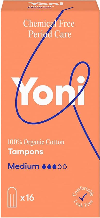 Yoni 100% Biologisch Katoenen Tampons Medium 16 stuks