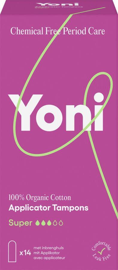 Yoni 100% Biologisch Katoenen Tampons – Super – met inbrenghuls - 14 stuks