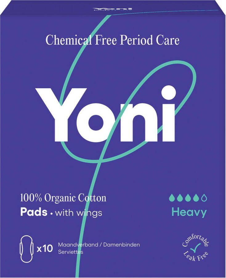 Yoni Maandverband Heavy met vleugels 100% Biologisch Katoen Voordeelverpakking 30 stuks 3x10