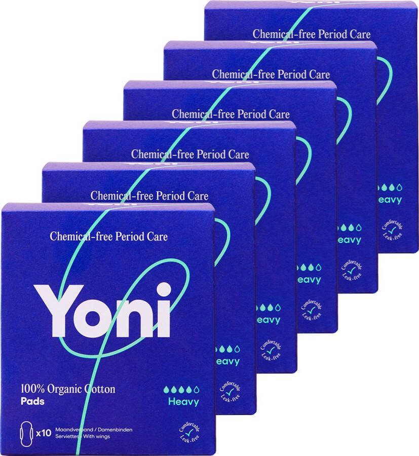 Yoni Maandverband Heavy met vleugels 100% Biologisch Katoen Voordeelverpakking 60 stuks 6x10