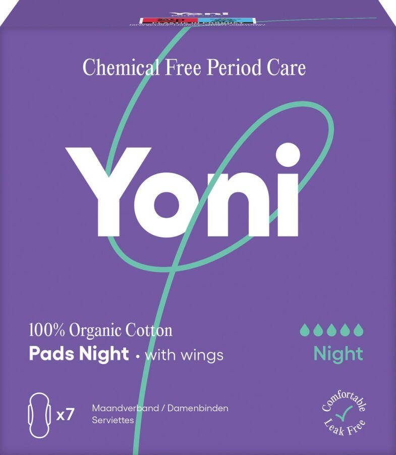 Yoni Maandverband Night Nacht met vleugels 100% Biologisch Katoen 7 stuks