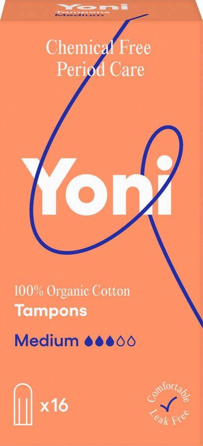 Yoni 100% Biologisch Katoenen Tampons Medium 16 stuks