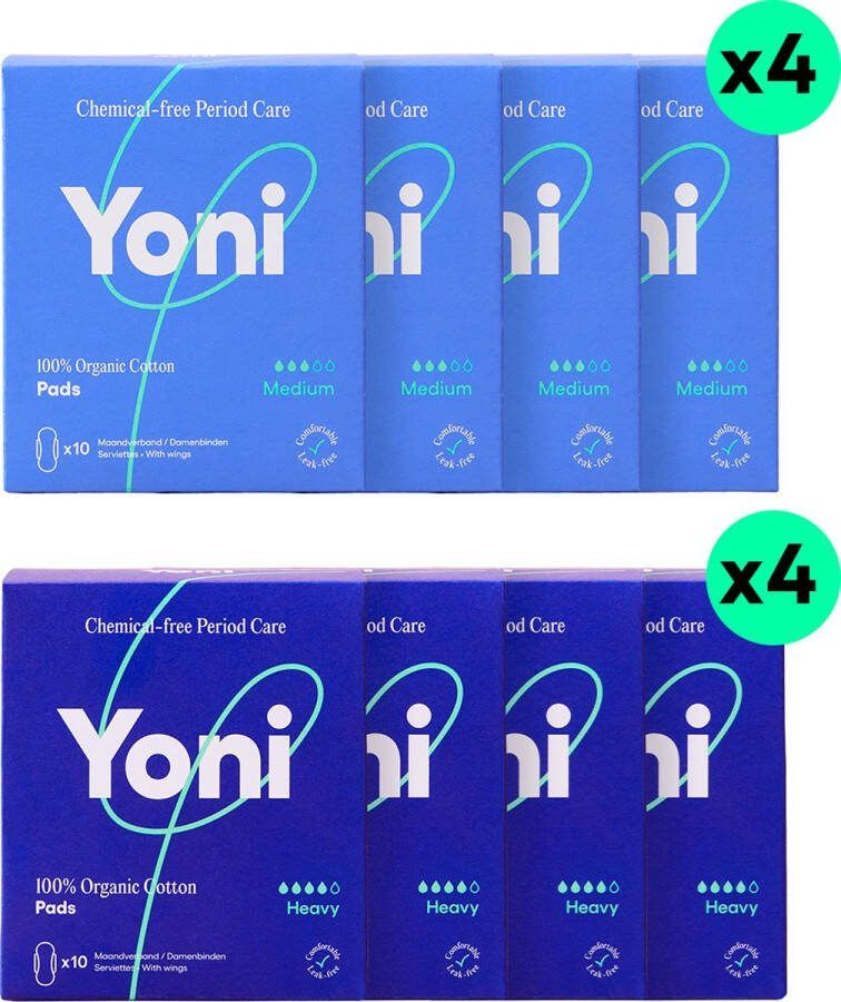 Yoni Pads Box Maandverband Voordeelverpakking 40x Medium + 40x Heavy 100% Biologisch Katoen