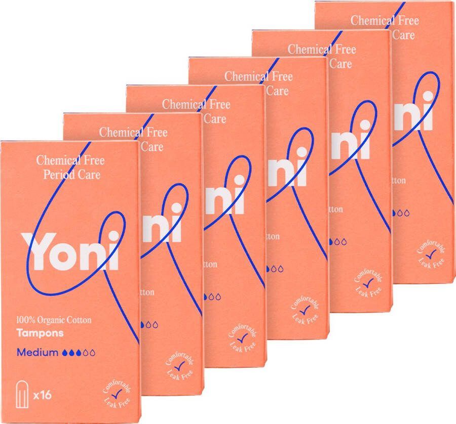 Yoni Tampons Medium 100% Biologisch Katoenen 6x16 96 stuks