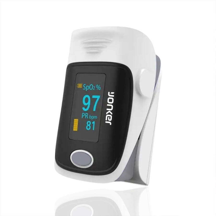 Yonker Saturatiemeter Zuurstofmeter Vinger Pulse Oximeter Hartslagmeter Inclusief Batterijen Saturatiemeter Best Getest Grijs
