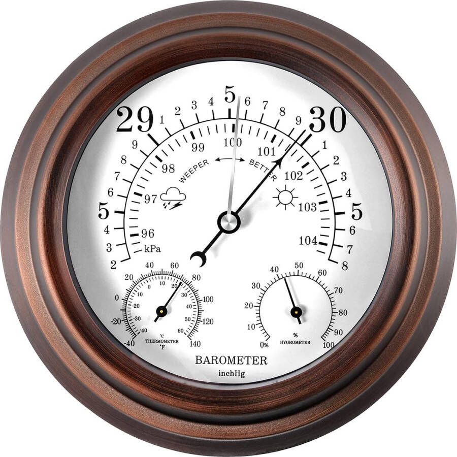 YONO Barometer voor Binnen Klassiek Weerstation met Hygrometer en Thermometer Houtlook