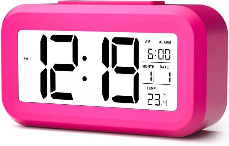 YONO Digitale Wekker Alarm Klok met Temperatuur Kalender en LED Verlichting Roze