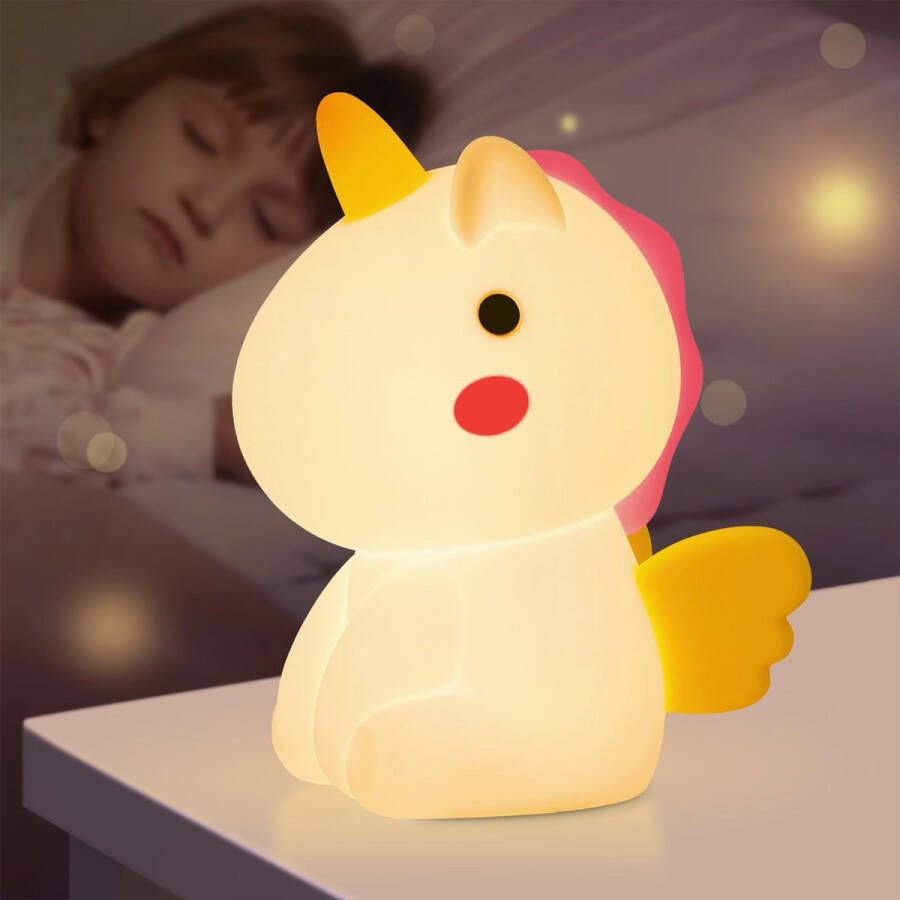 YONO Nachtlampje Kinderen Unicorn Dimbaar en USB Oplaadbaar Verschillende LED Kleuren 14cm
