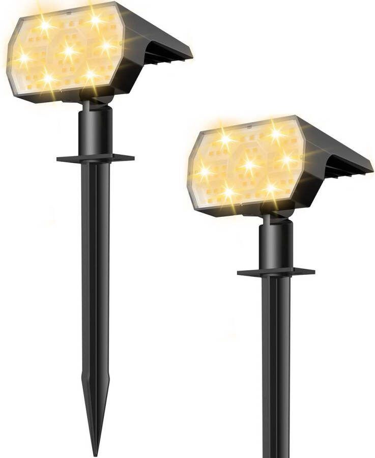 YONO Solar Tuinspots voor Buiten Tuinverlichting op Zonne Energie Prikspots Warm Wit 2 Stuks