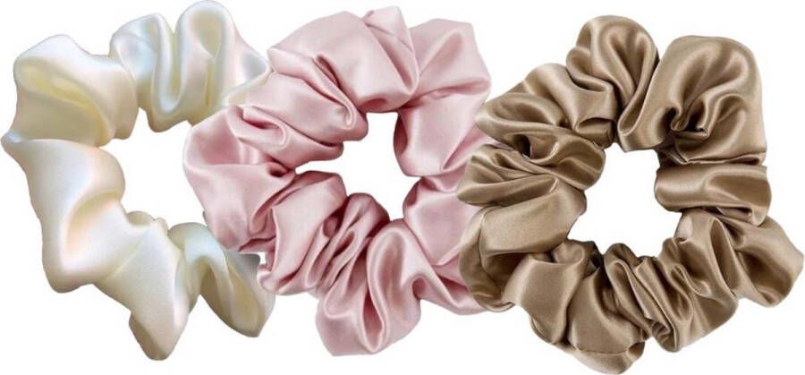 YOSMO Scrunchie haar elastiek kleur ivoor blush champagne 100% moerbei zijde bundel neutraal