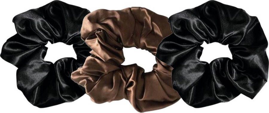 YOSMO Scrunchies haar elastiek kleur zwart bruin 100% moerbei zijde bundel dark