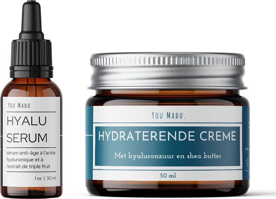 You Madu Hyaluronic Acid Duo Set Hydraterende Nachtcrème en Serum met Hyaluronzuur & Arganolie Skincare voor Mannen en Vrouwen