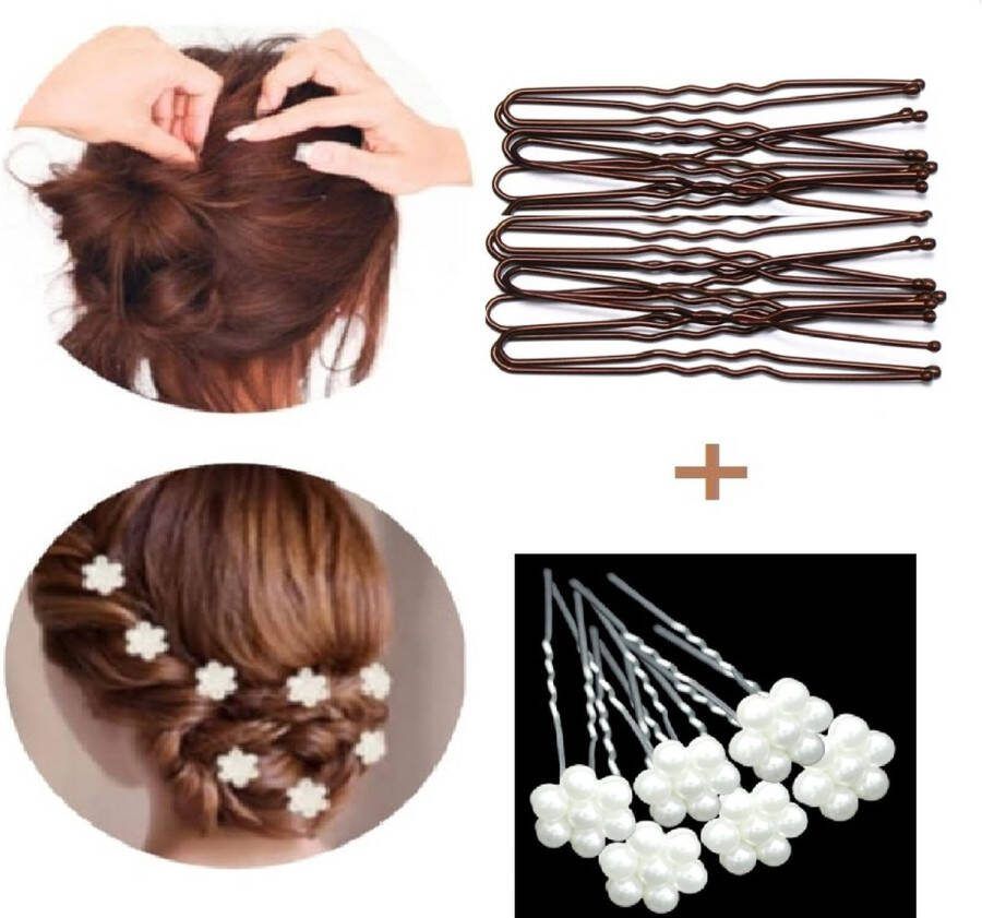 Youhomy accessoires 12 STUKS HAARPINNEN Bloem Crystal met U pins bruin- Bruid Haarpinnen U-vormige- Bruidsmeisje haaraccessoires zilver Parel Bruid Feest Gelegenheid