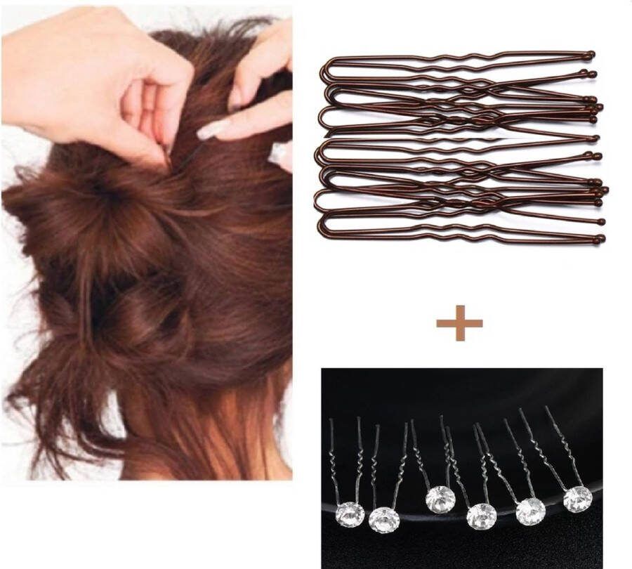 Youhomy accessoires 12 STUKS HAARPINNEN Bloem met U pins bruin Bruid Haarpinnen U-vormige- Bruidsmeisje haaraccessoires zilver Parel Bruid Feest Gelegenheid