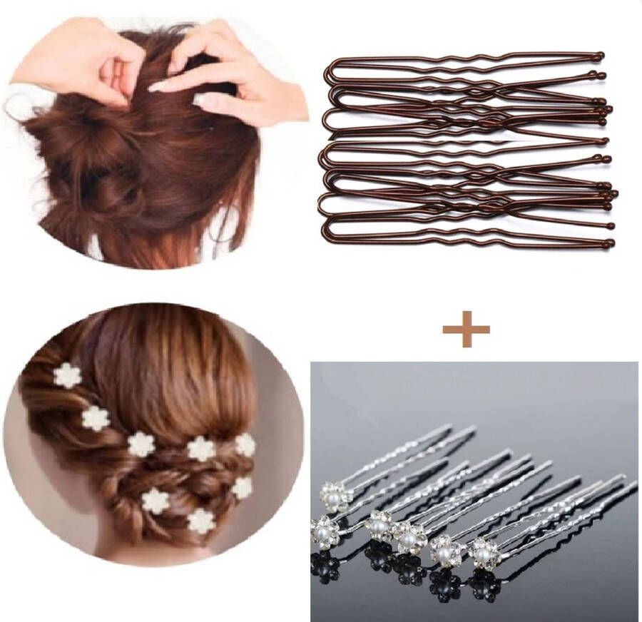 Youhomy accessoires 12 STUKS HAARPINNEN Crystal met U pins bruin Bruid Haarpinnen U-vormige- Bruidsmeisje haaraccessoires zilver Parel Bruid Feest Gelegenheid