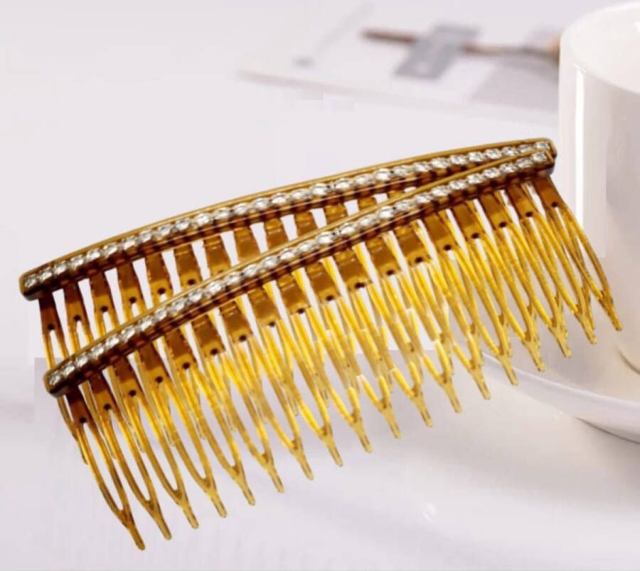 Youhomy accessoires Amber Haarkammen Kristal steentjes 2stuks-Licht bruin kleur Insteekkam 8.5 X4.7 CM- Youhomy haarfashion Haarspelden- Haarklauwen- Bruid| Feest| Gala