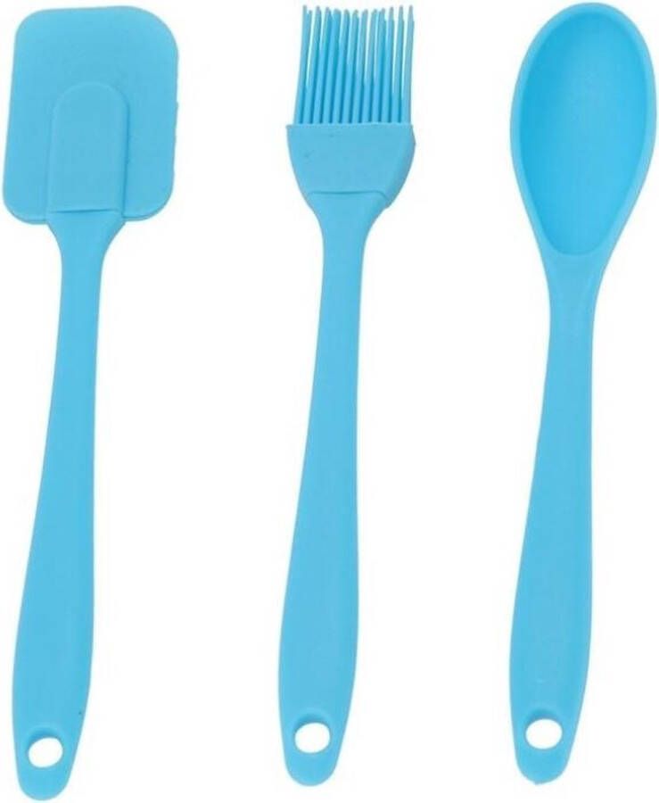 Gerimport Baksets pannenlikker + Bakkwast+ Lepel Siliconen 3 delig Kookset heetbestendig- Keuken Baking set- inclusief Borstel Lepel Spatel Blauw