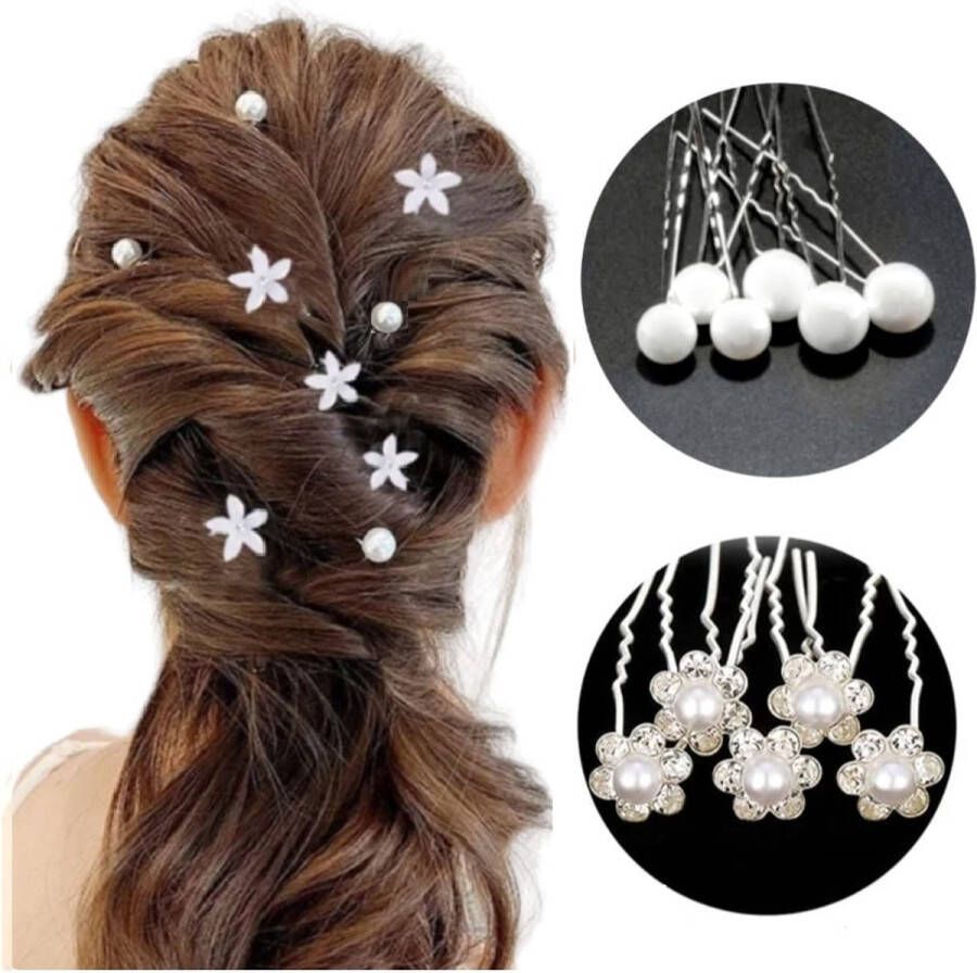 Youhomy accessoires Bruids Haar Clips haarpinnen 12 stuks PAREL haarpinnen+ Bloem haarpinnen -Youhomy Haarsieraad Haarversiering Haaraccessoire Bruidskapsel pinnen- Bruidmeisje Haarpinnen U-vormige- zilver Bloem Parel Bruiloft Gelegenheid