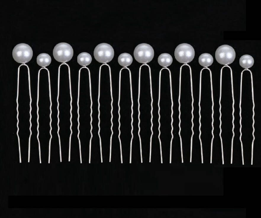 Youhomy accessoires Bruids Haarpinnen Mix size Parels 12 stuks Youhomy haarsieraden- Hair jewelry- Bruid Haarclips zilver U-vormige- Haarpinnen zilver Parel Bruid Gala