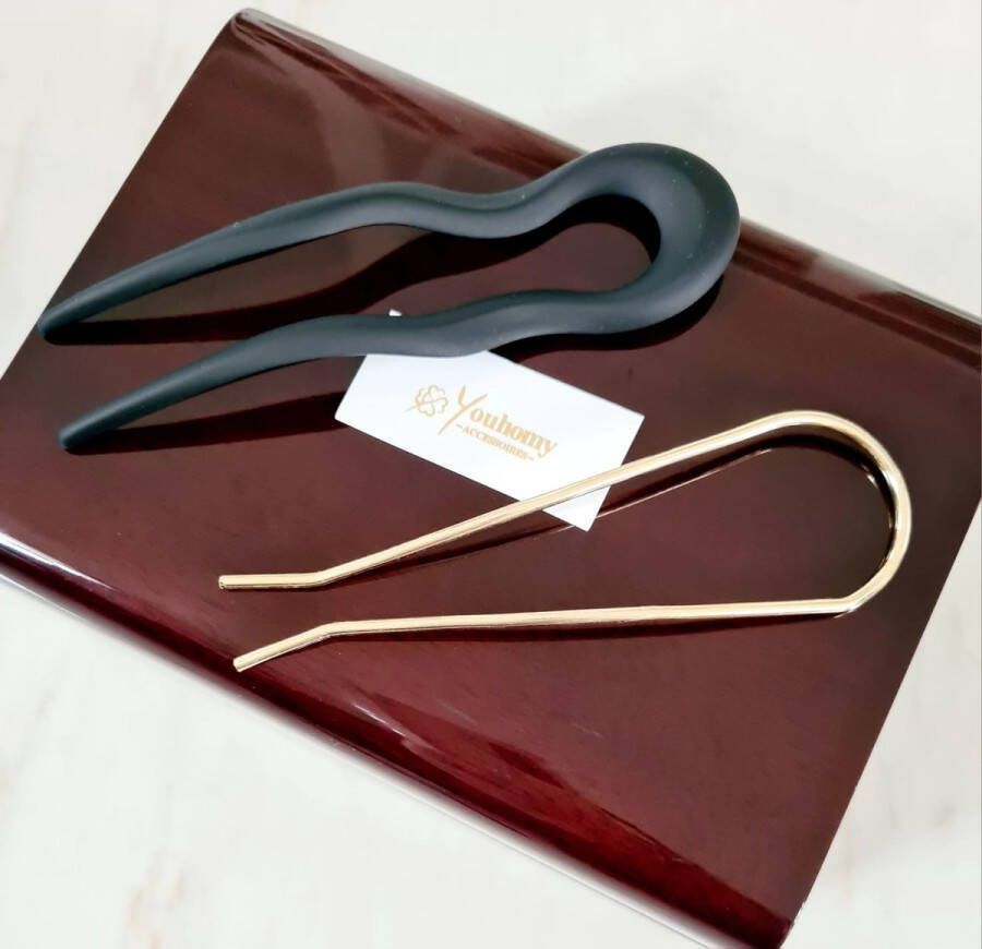 Youhomy accessoires Hairpinnene set goud Zwart Youhomy hairfashion Haarpin- opsteekkapsel Haarstick-Haarspeld-haarstyling-Haarmode| Casual Gala feest- Bruiloft| 2 stuks