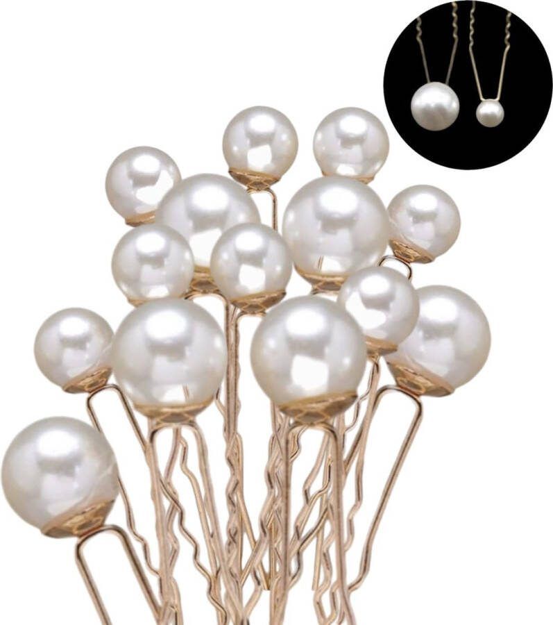 Youhomy accessoires Mix parels bruid en bruidmeisje -Goud kleurig 12 stuks parels klein en groot- Bruid Haarpinnen Goud U-vormige- Haarpinnen zilver Parel Bruid Gala Feest gelegenheden