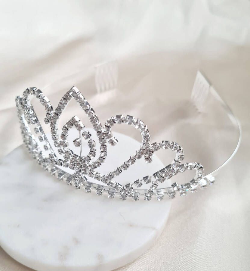 Youhomy accessoires Mooie Elegante Tiara Kroon bruid| Zilverkleurig prinses kroon |haaraccessoire met steentjes| luxe diadeem| Haarpin glanzend Bruiloft| Examenfeest| Verjaardagfeest