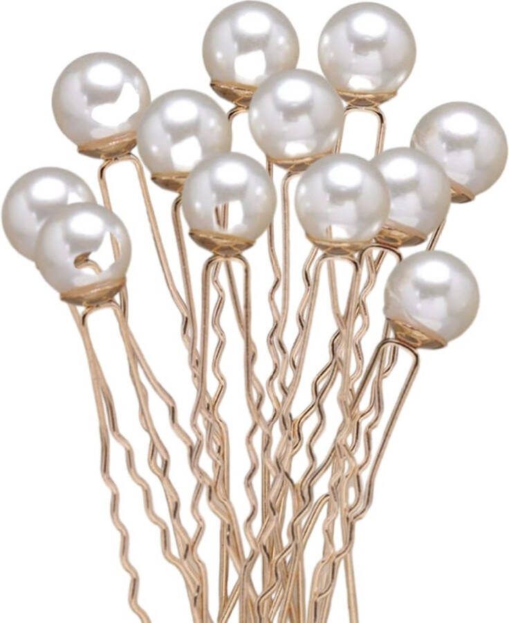 Youhomy accessoires Mooie goudkleurig haarpinnen Parels 1.0 CM U-vormige- Bruidsmeisje haaraccessoires zilver Parel Bruid Feest Gelegenheid- 12 stuks