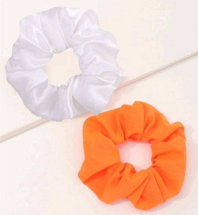 Youhomy accessoires Scrunchie oranje wit set- Meisje haarelastiekjes-Haarwokkel zomer| Nederland oranje Haarwokkel Koningsdag| wk ek voetbal feestdagen| 2 stuks