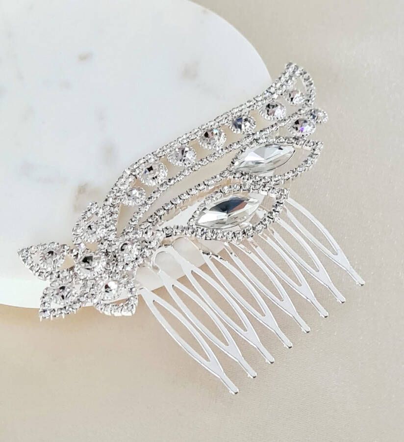 Youhomy accessoires Sierlijke Haarkam Bloem Crystal | haarsieraden- Hair jewelry 11 5x 6 CM| Zilverkleurig Diamantjes Haarsieraad Bruid Gala- Haaraccessoire| Haarspeld| Haarschuifje