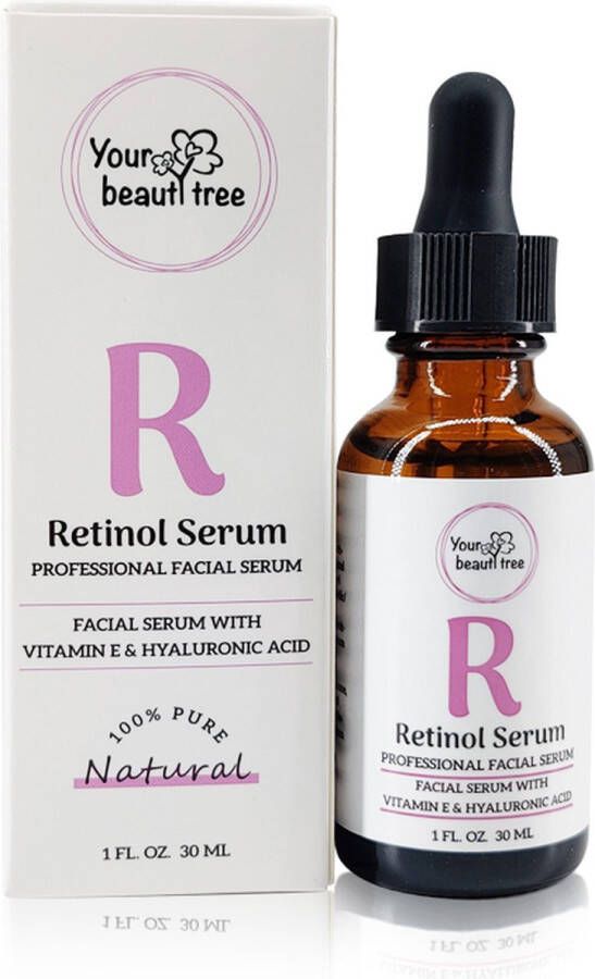 YourBeautyTree Active Retinol Serum Met Vitamine E & Hyaluronzuur Gezichtsserum Collageen Anti Aging Celvernieuwing Anti-Acne Tegen Mee-eters en Grove Poriën Tegen Rimpels & Pigmentvlekken 30ml