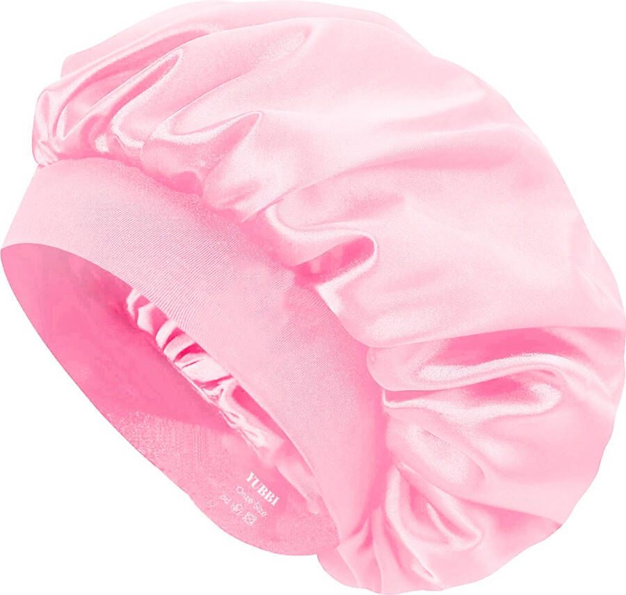 YUBBI ™ 1 Stuk Satijnen Bonnet Slaapmuts Elastische Hoofdband Nachtmuts Haarverzorging Roze