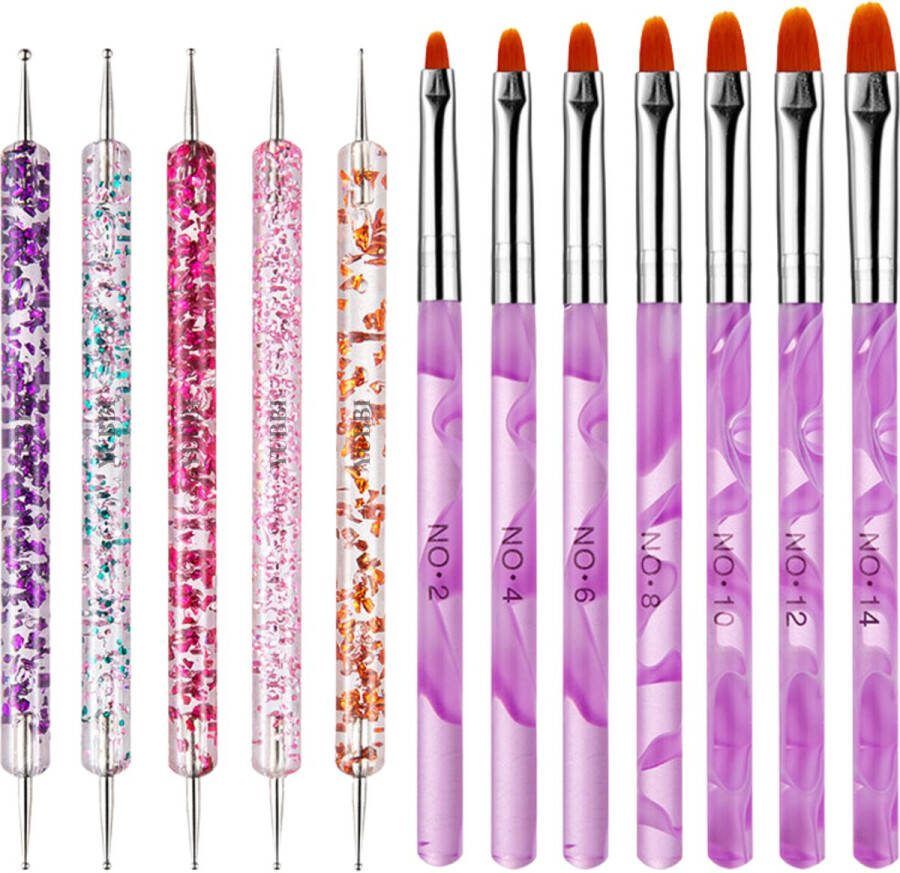 YUBBI 12 delige Nail Art Penselen Set Nagellak Acryl Penselen Fineliner Penseel Dotting Tools Siliconen Nail Art Penselen
